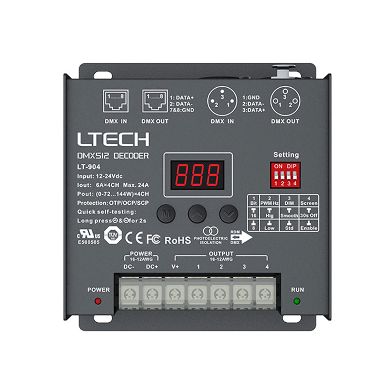 Max.576W,4CH CV DMX Decoder LT-904 Max.576W,4CH CV DMX Decoder LT-904
